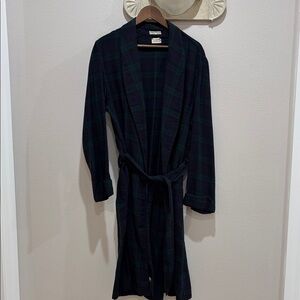 Vintage Lord & Taylor Viyella Plaid Robe Wool Blend Belted Green Blue Size S